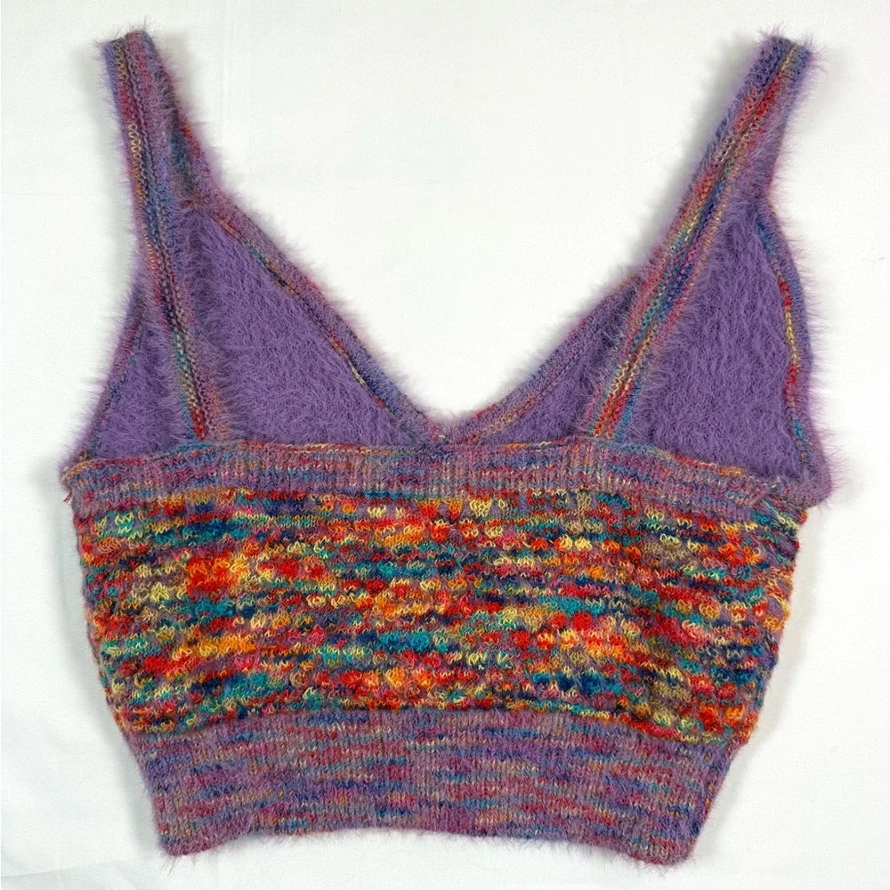 HAZEL MOON Multicolor Fuzzy Knit Crop Cami Bralette Top Size M Rainbow Space Dye - Picture 13 of 13